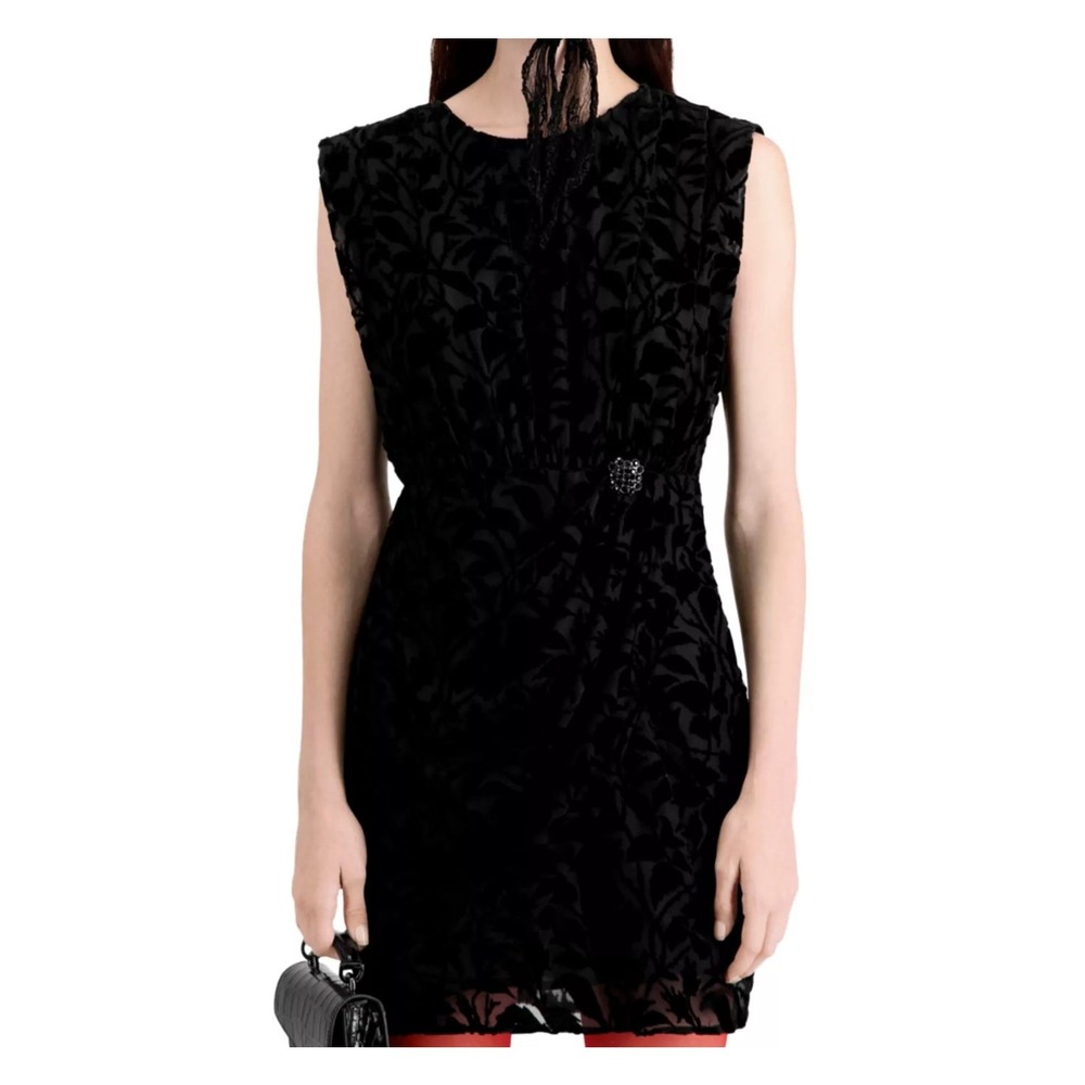 NWT The Kooples Burnout Velvet Mini Dress in Black Size FR 0/ US 2